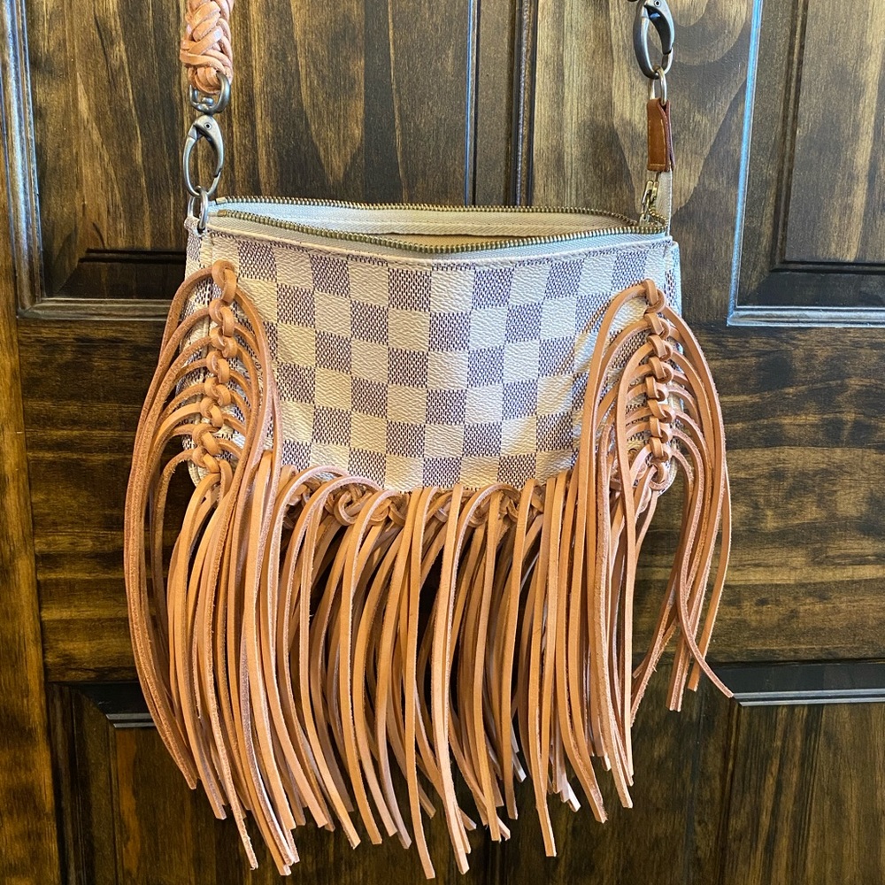 Louis Vuitton Checkered Crossbody Bag with Tan Fringe